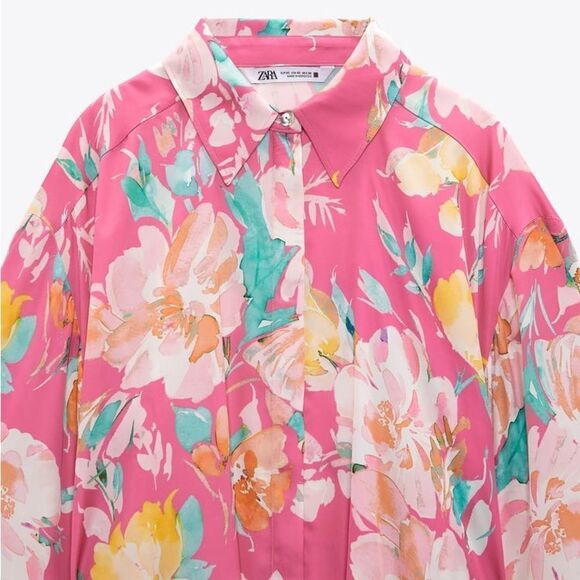 Zara PRINTED SATIN EFFECT SHIRTDRESS - Picture 2 of 9